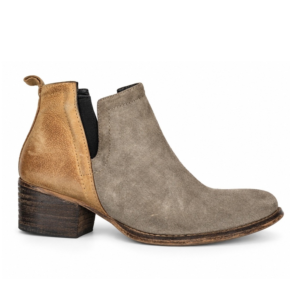 Anthro Diba True Sz 6.5 Stop By Bootie Beige Brown Suede Leather Colorblock Boot
